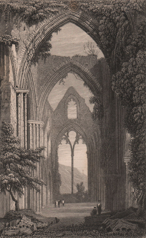 Interior of Tintern Abbey, Monmouthshire, Wales, by Henry Gastineau 1835 print